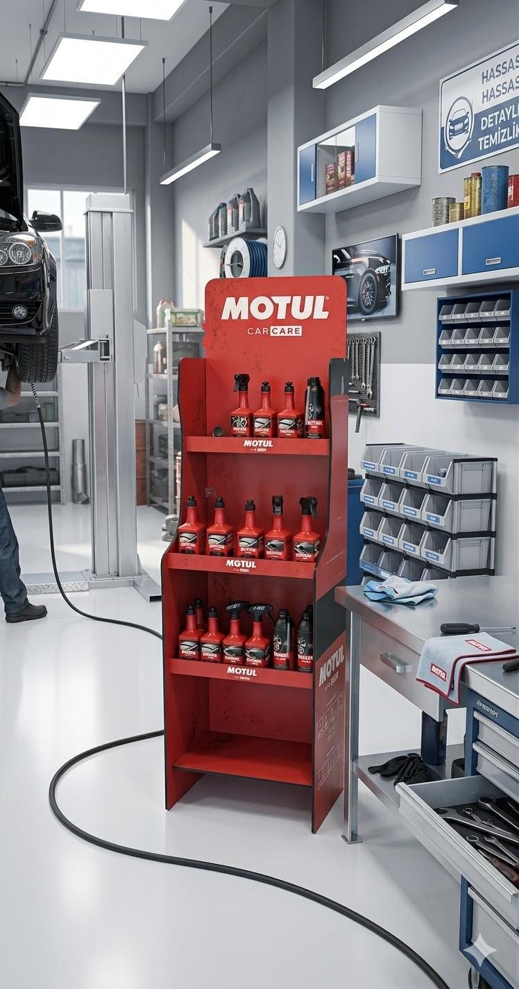Motul car care ürün rafı